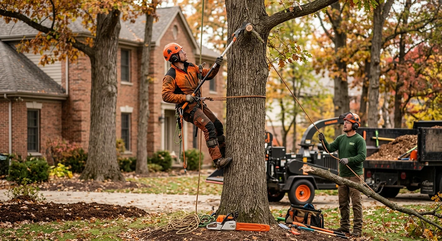 Crane lifting a large tree section during removal in Batavia