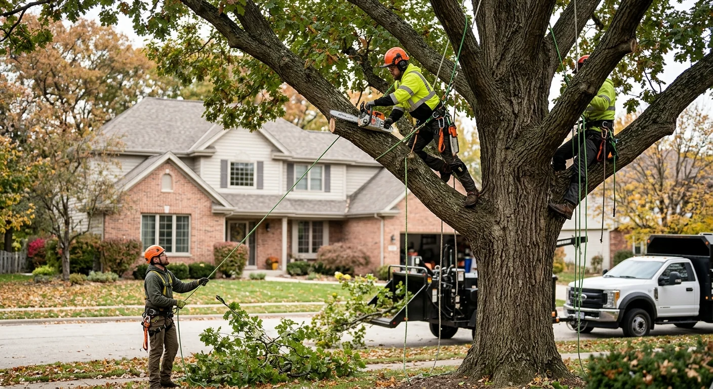 Crew performing emergency tree removal after a storm in Batavia