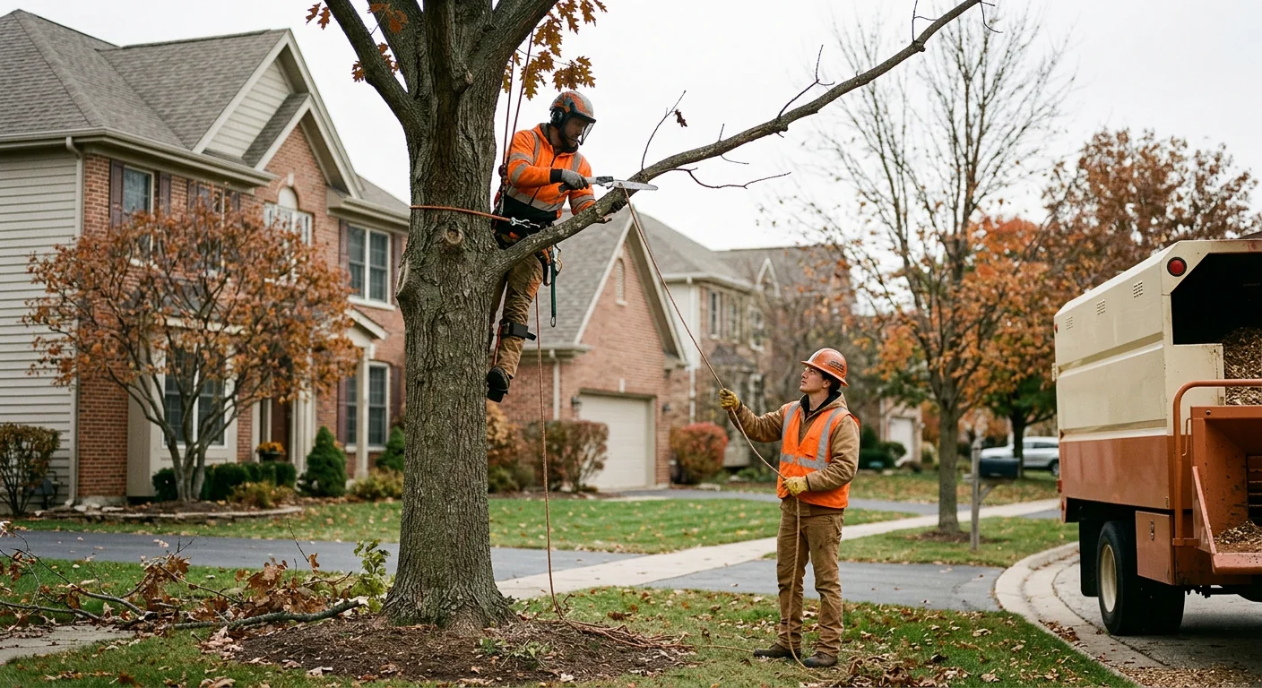 Crew clearing a wooded residential lot in Batavia