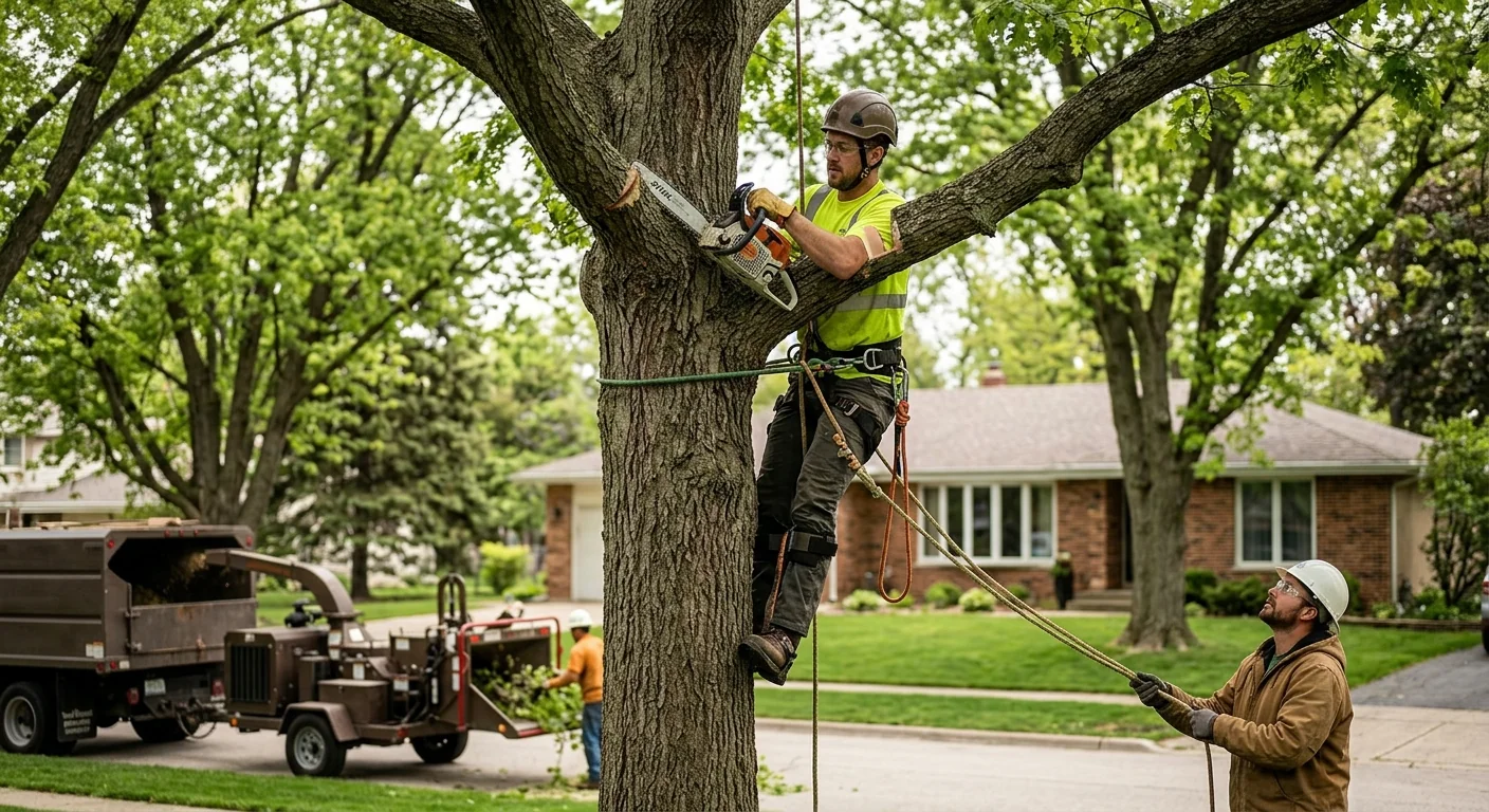 Stump grinder removing tree stump in a Batavia residential yard