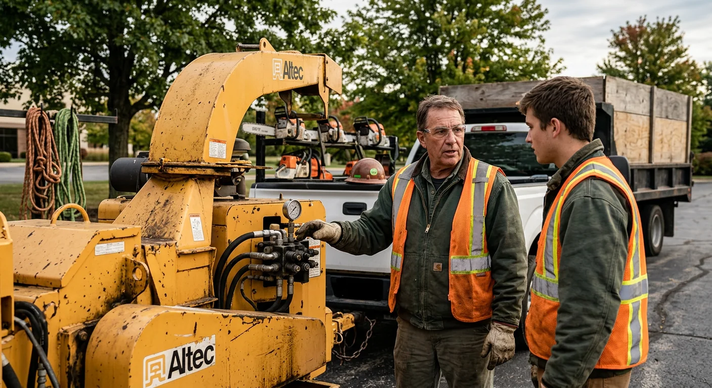 Batavia Tree Service Elite technician reviewing Tree Service equipment in Batavia, IL