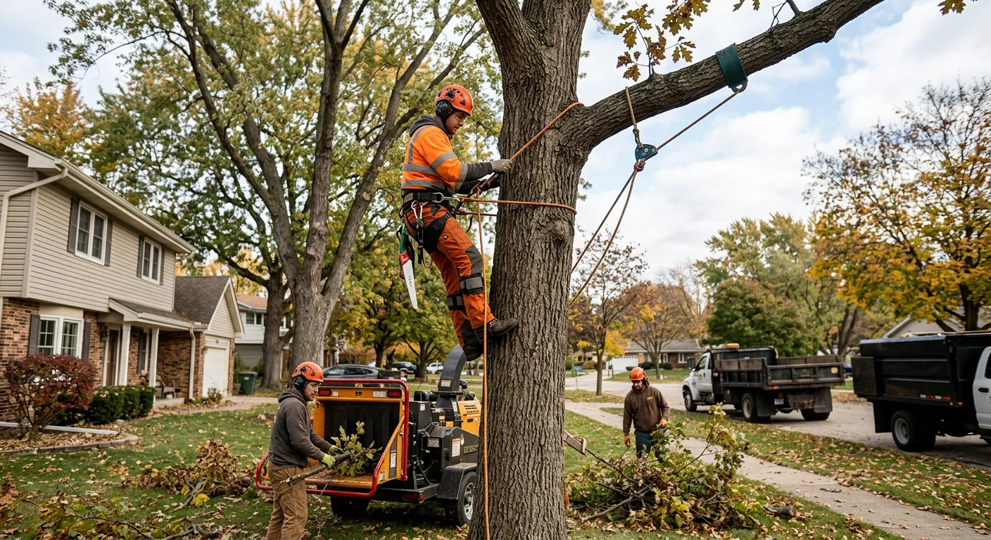 Arborist inspecting tree canopy health during a Batavia maintenance evaluation