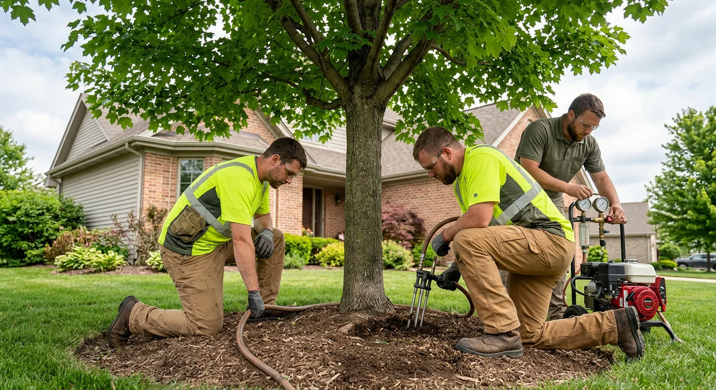 Root-zone soil treatment applied around the base of a mature maple