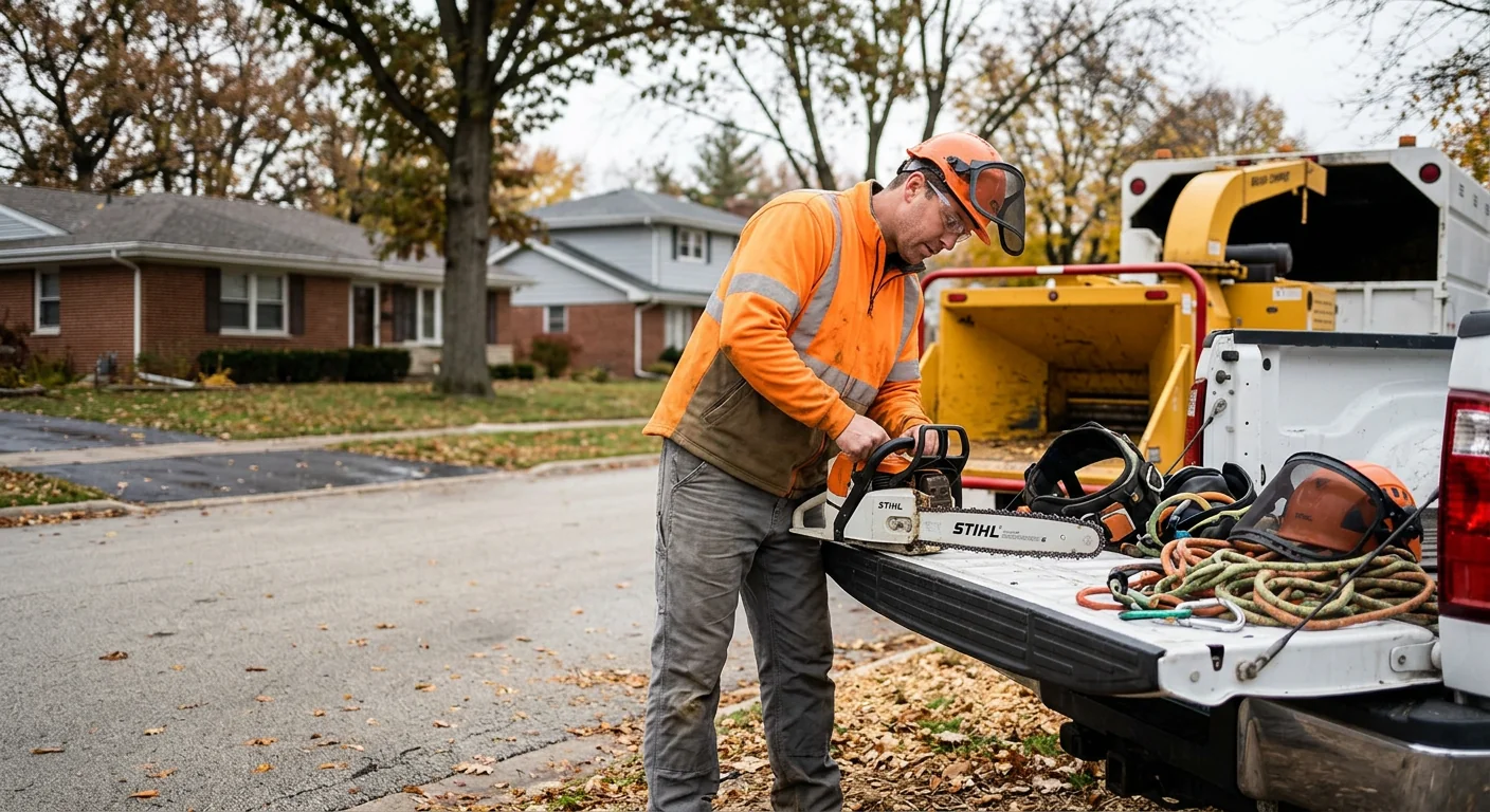 Batavia Tree Service Elite technician reviewing Tree Service equipment in Batavia, IL