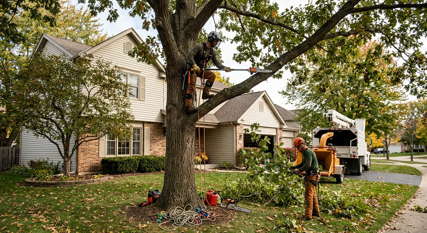 Arborist planting a young tree with proper root flare in Batavia yard