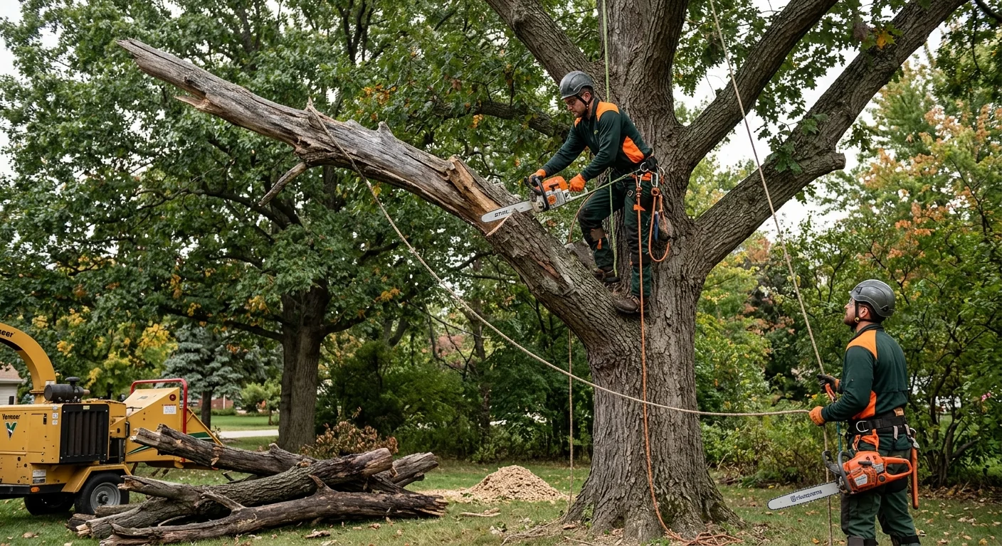 Close-up of deadwood limbs removed from an aging tree crown