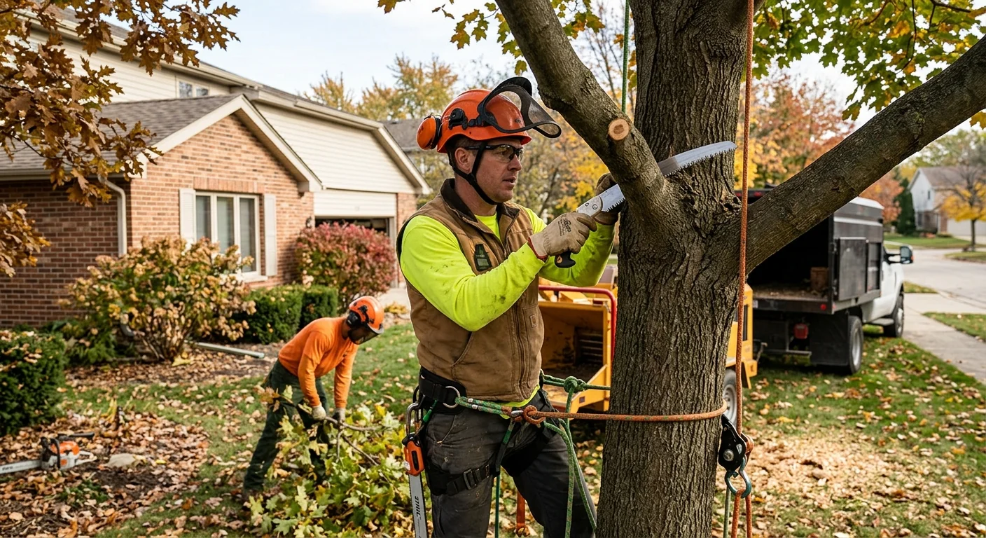 Cracked branch union and fungal decay on a mature tree flagged during a Batavia inspection