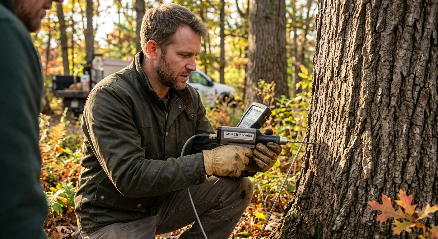 Resistance drilling equipment measuring internal decay in a large hardwood trunk