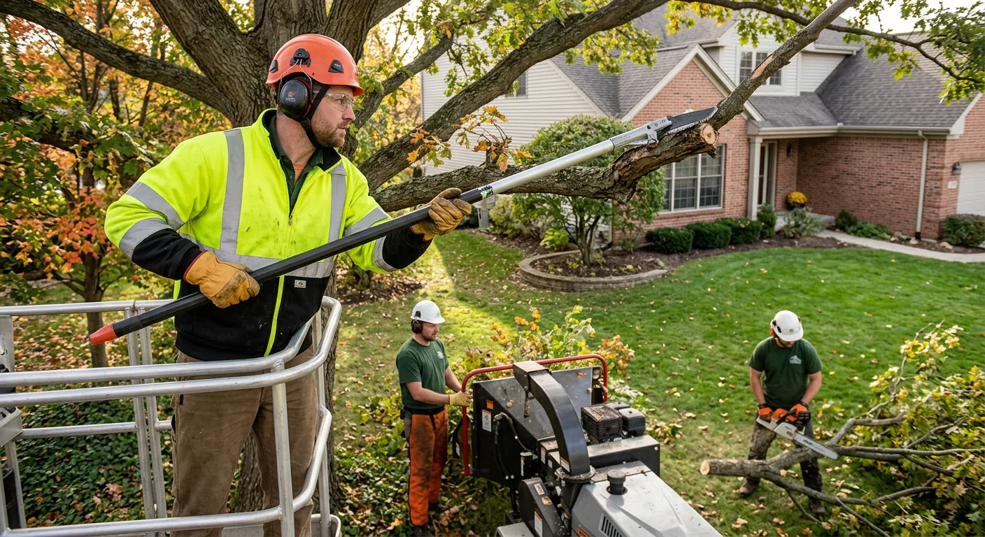 Arborist reviewing a written tree service estimate on a Batavia property
