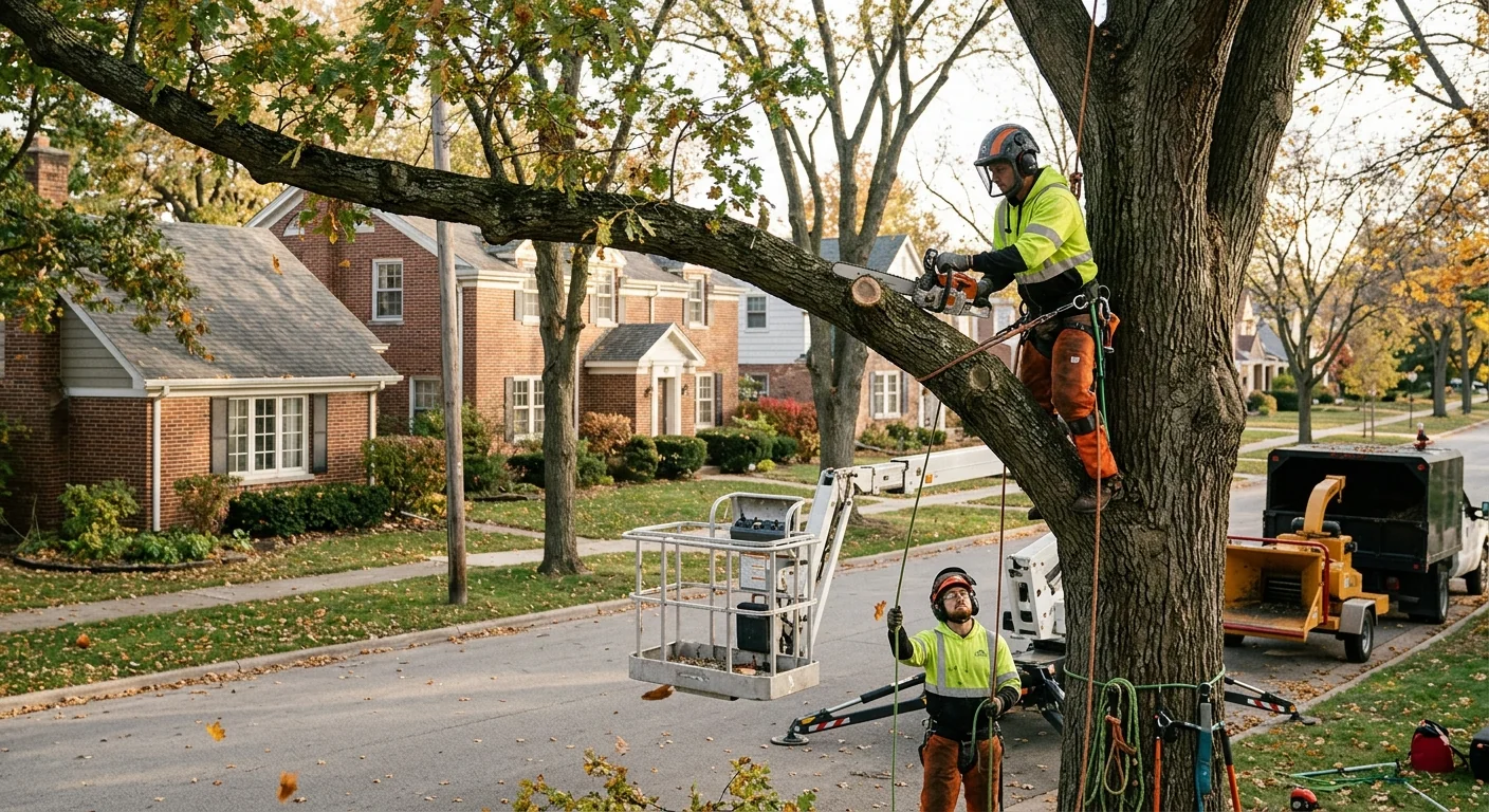 Arborist assessing mature trees on a residential Batavia property