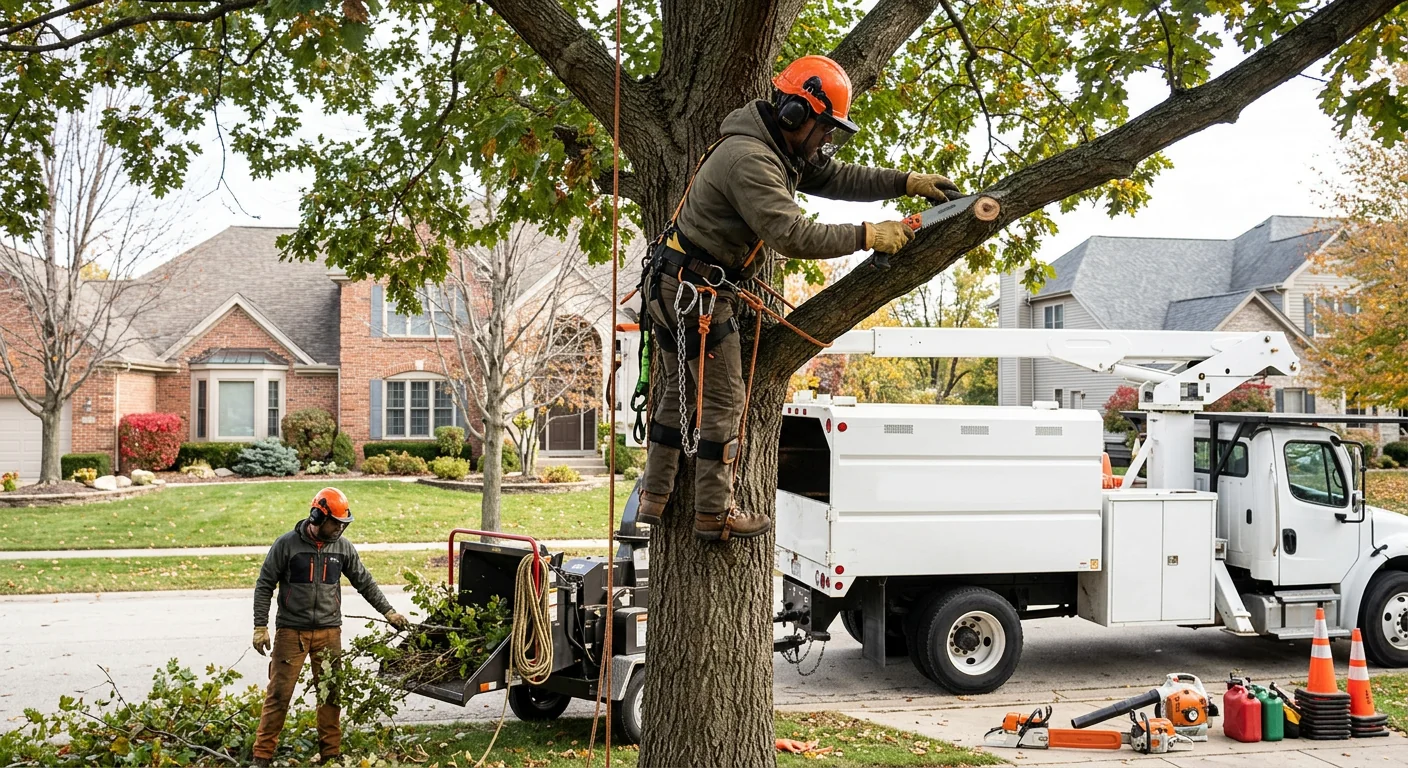 Arborist performing precision canopy pruning on a mature tree in Batavia